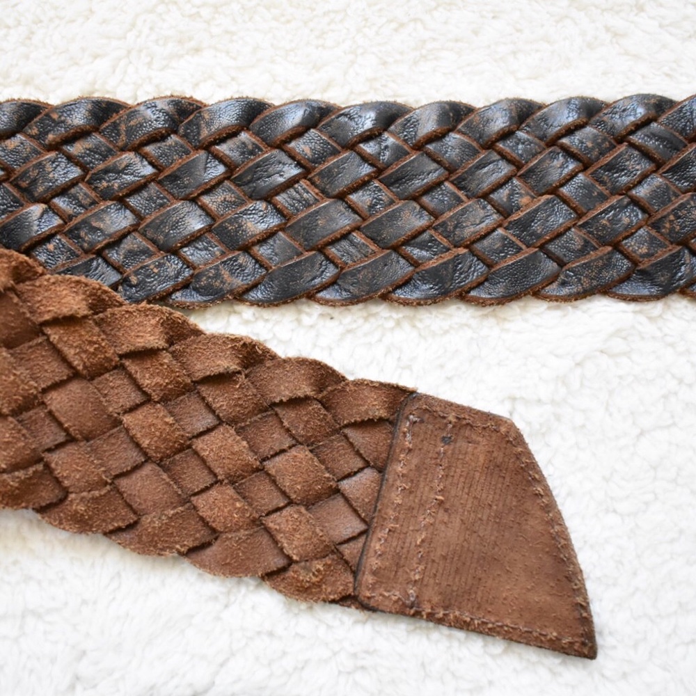 Arcangelo Blue Distressed Leather Braided Belt - Picture 6 of 12